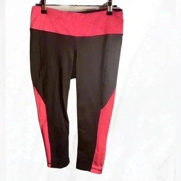 Athleta waist casual yoga athletic band facing black peach crop tight leggings M - Picture 2 of 5